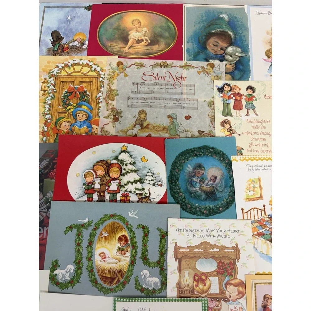 Vintage Christmas Cards Fronts ONLY Kids Children Scrapbooking Crafts Lot of 50+